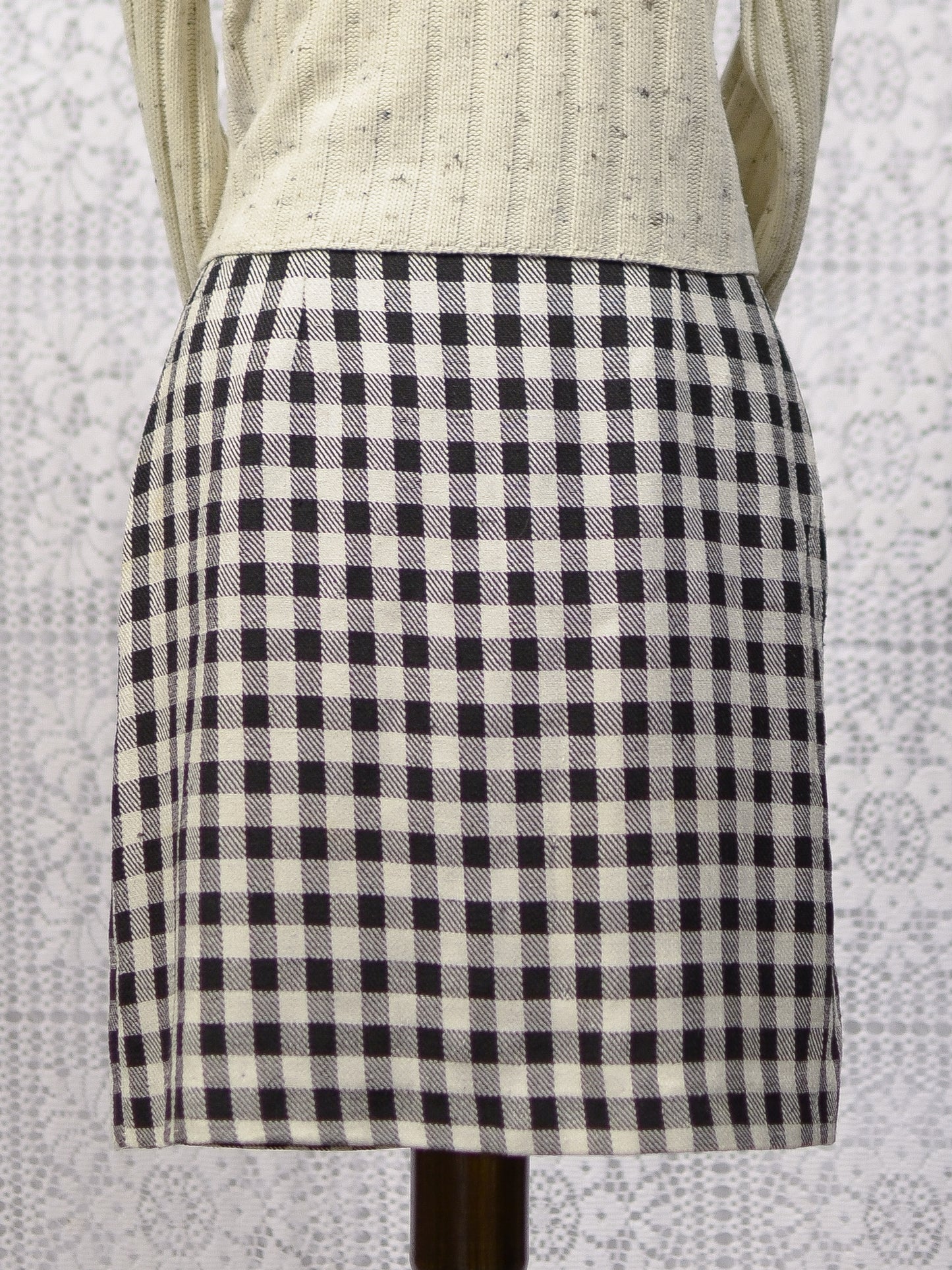 1990s cream and black gingham mini skirt