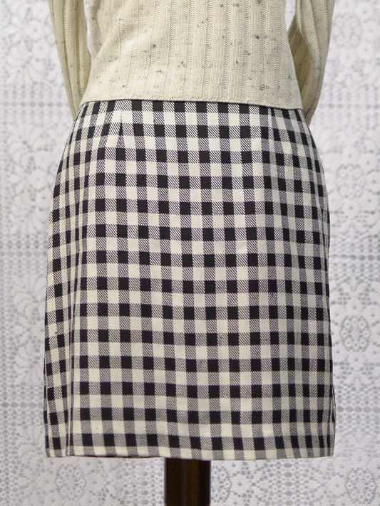 1990s cream and black gingham mini skirt