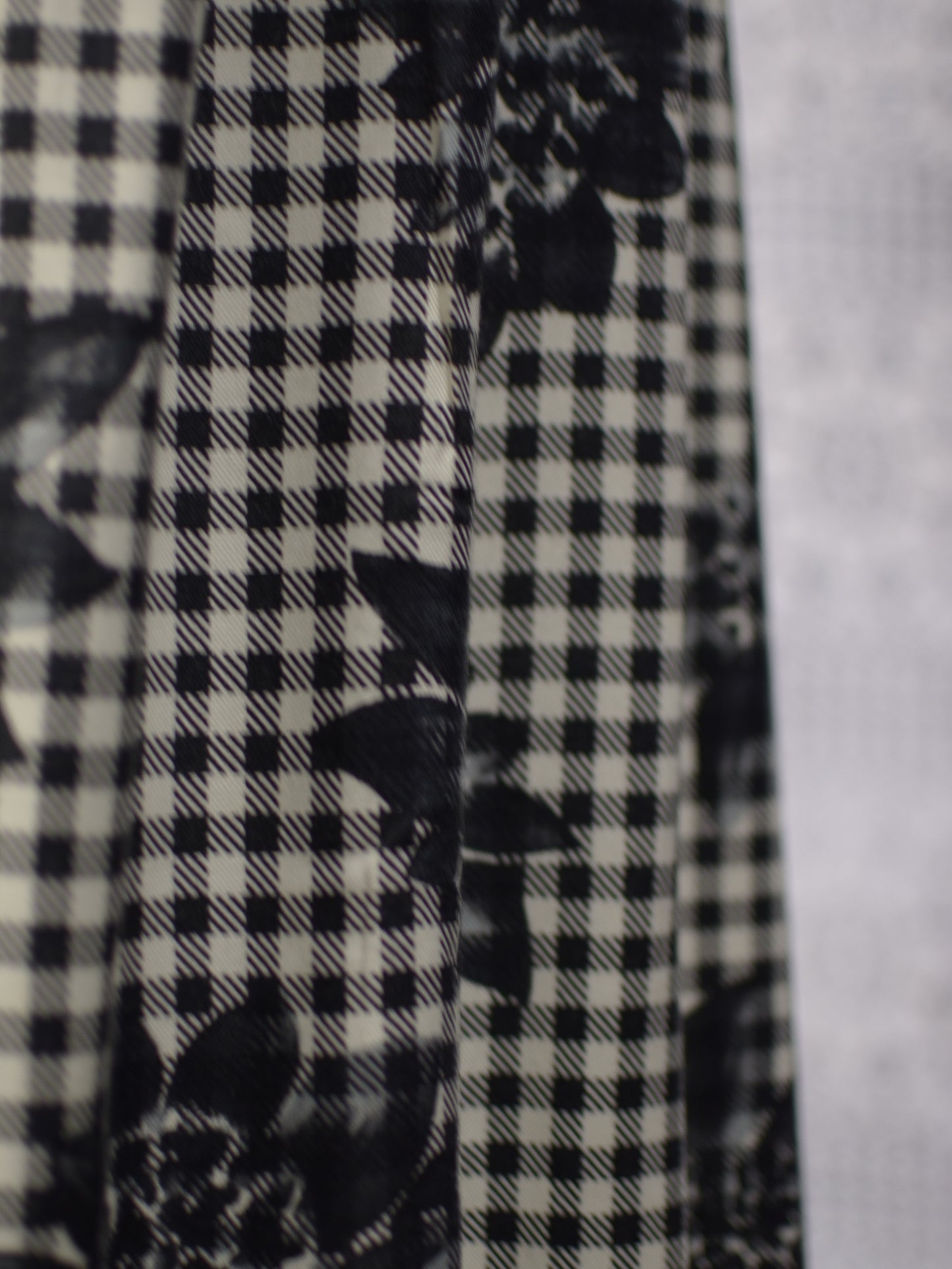 1990s cream and black gingham floral midi skirt