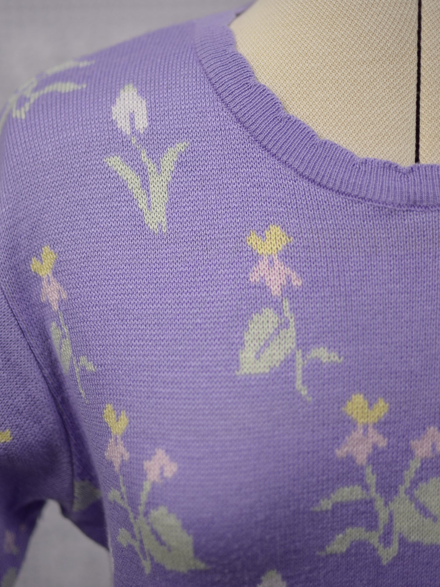 1990s St Michael lilac purple and yellow floral short sleeved jumper