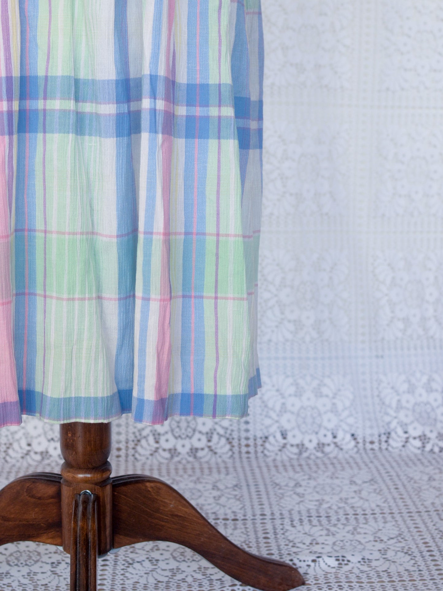 1980s St Michael pastel blue green and pink check short sleeve shirt dress