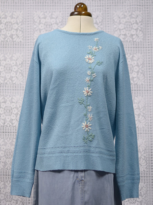 1990s Classics turquoise blue daisy embroidery jumper