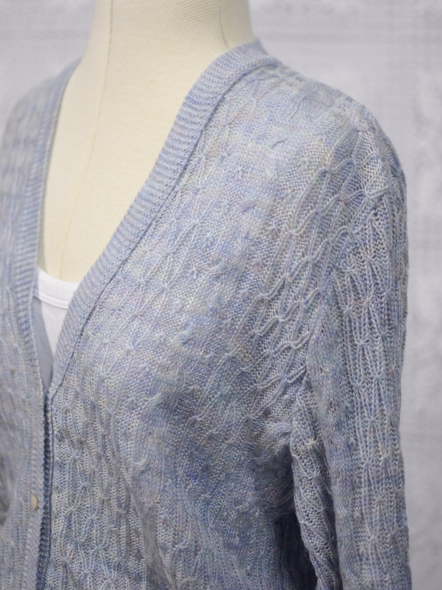 1980s St Michael blue and lilac cable knit cardigan