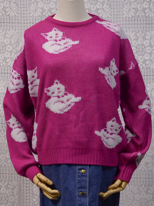 1980s pink and white cat jumper