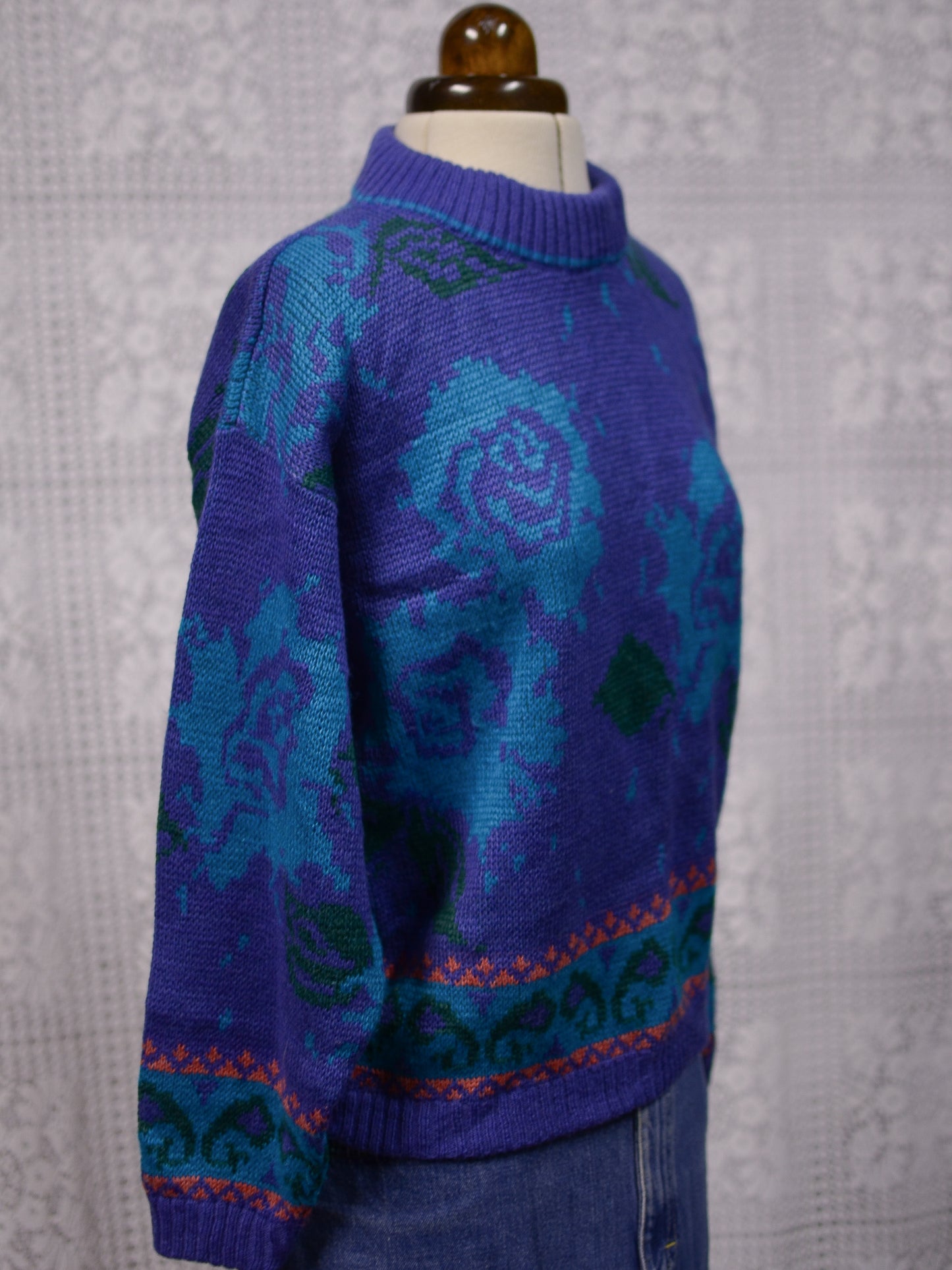 1980s Next purple and blue floral paisley jumper