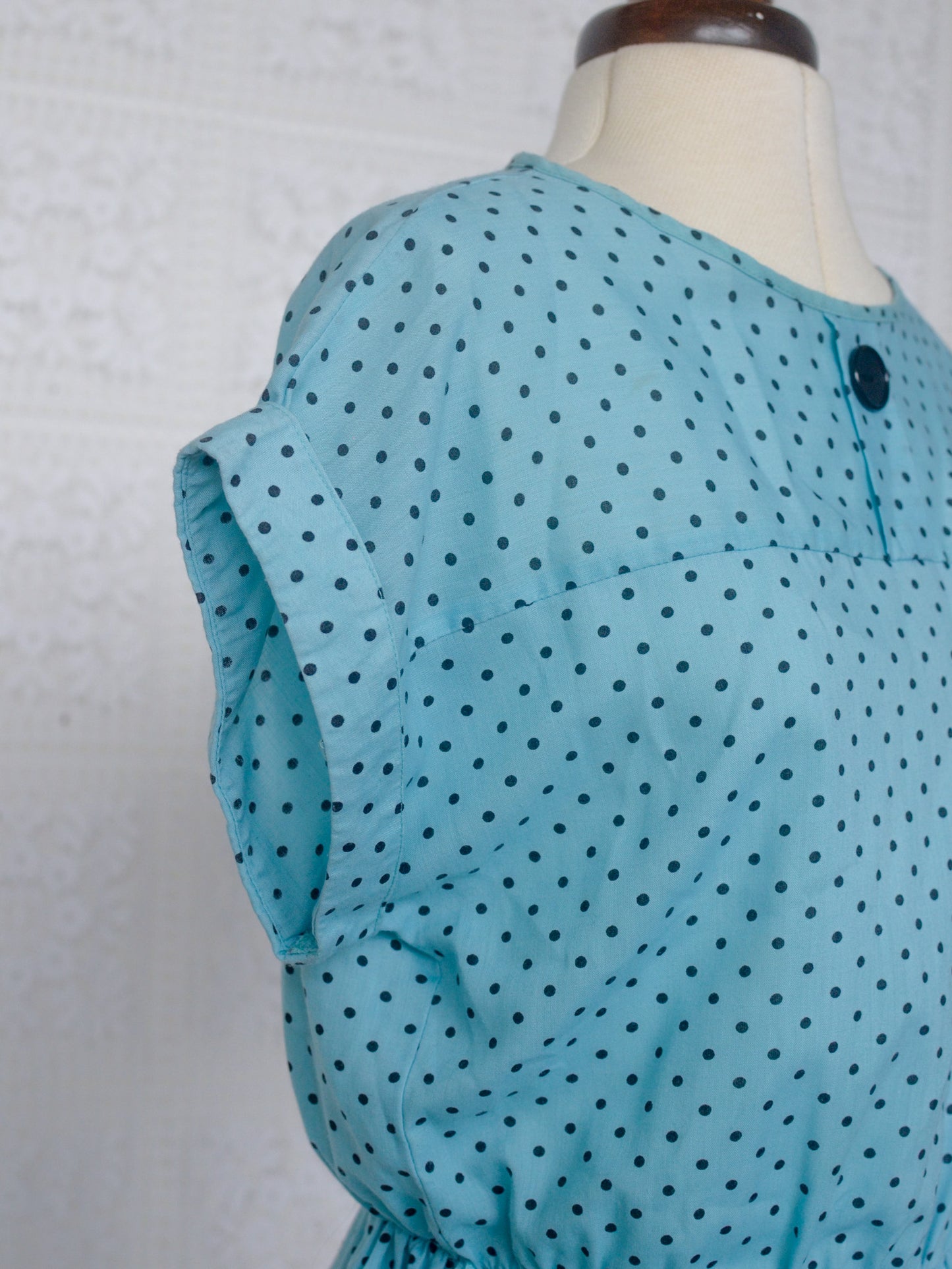 1980s C&A light blue and black polkadot mini dress