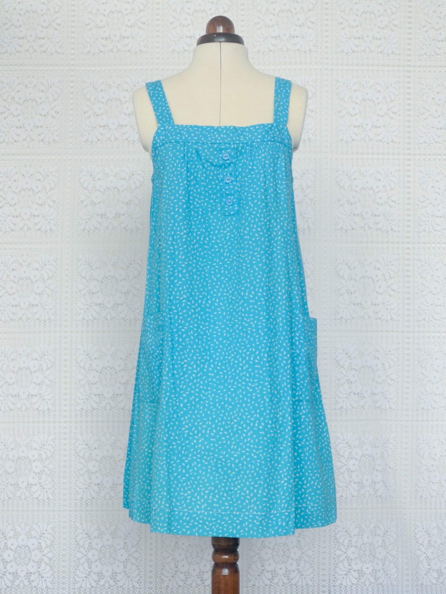1980s style turquoise blue strappy pinafore mini dress