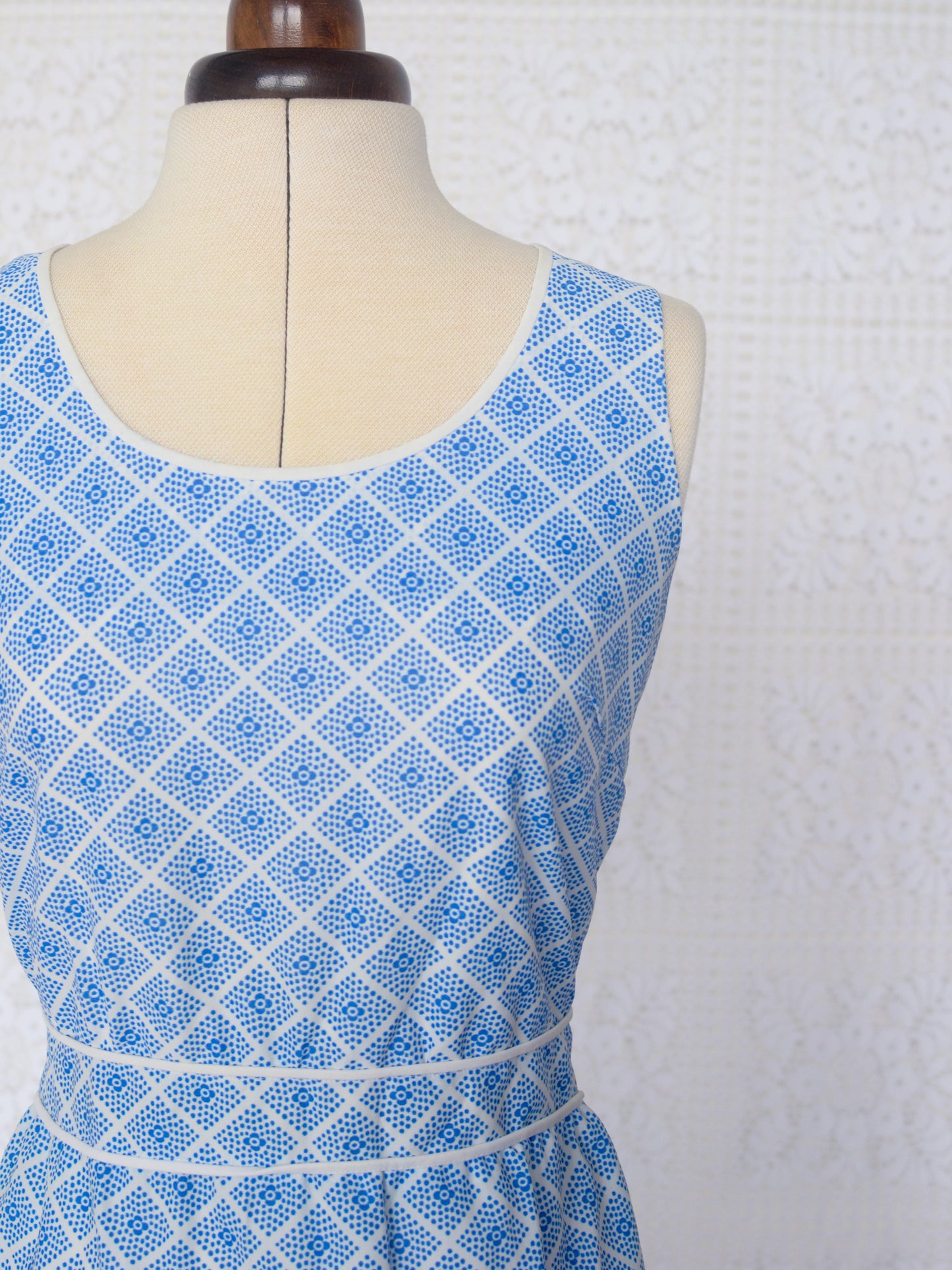 1960s St Michael blue and white flower print midi dress