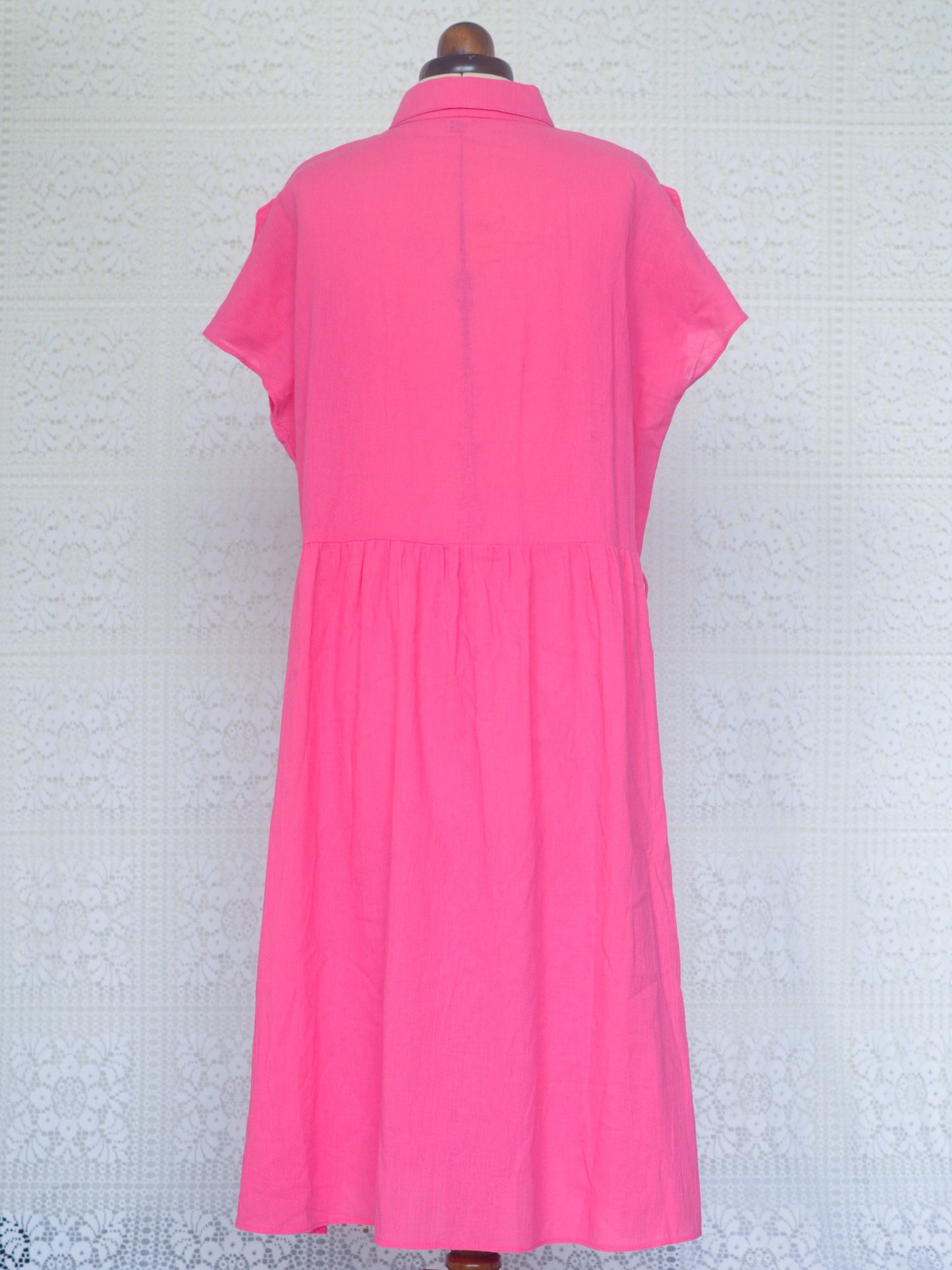 1980s bright pink short sleeve shirt smock dress