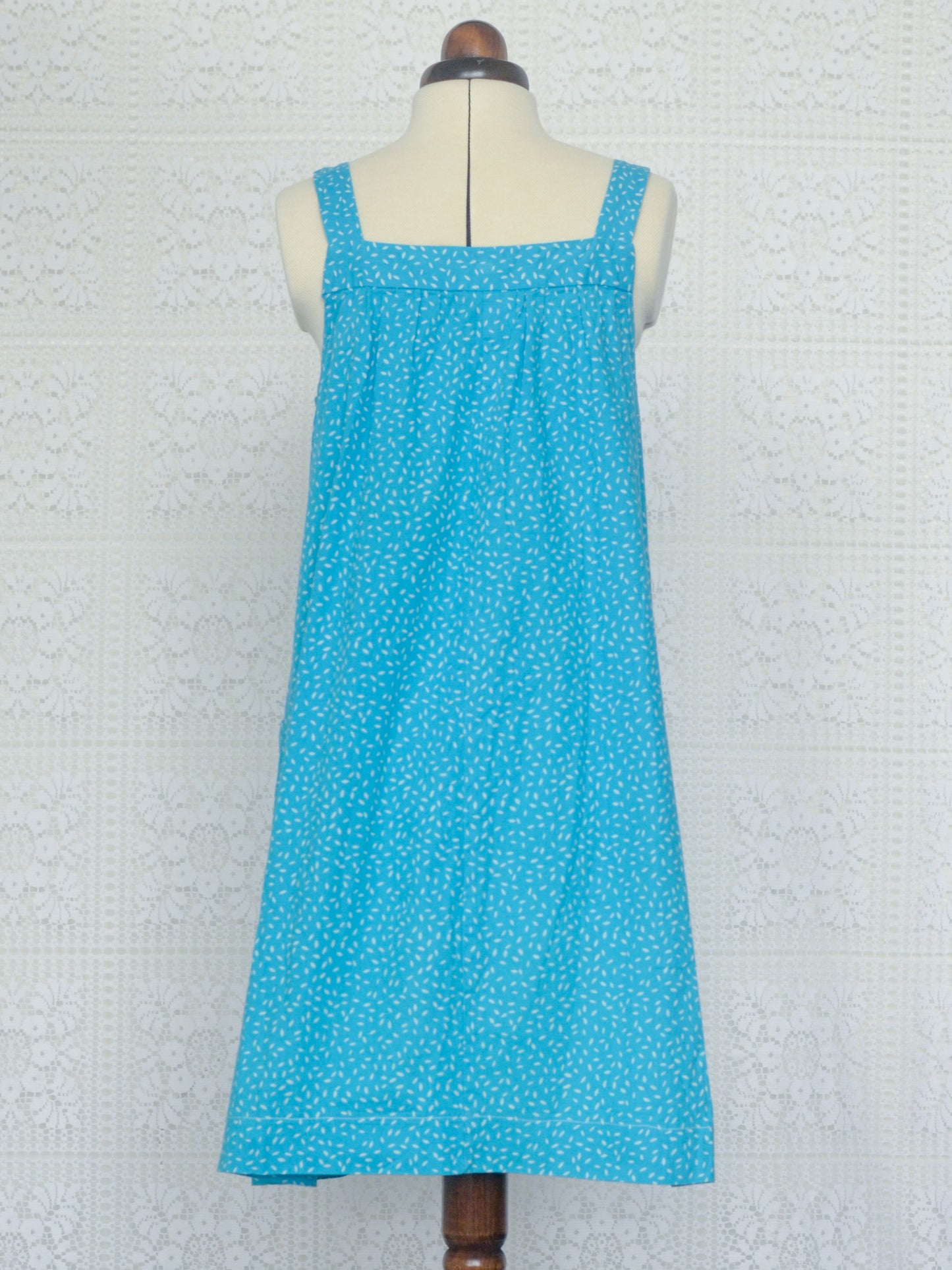 1980s style turquoise blue strappy pinafore mini dress