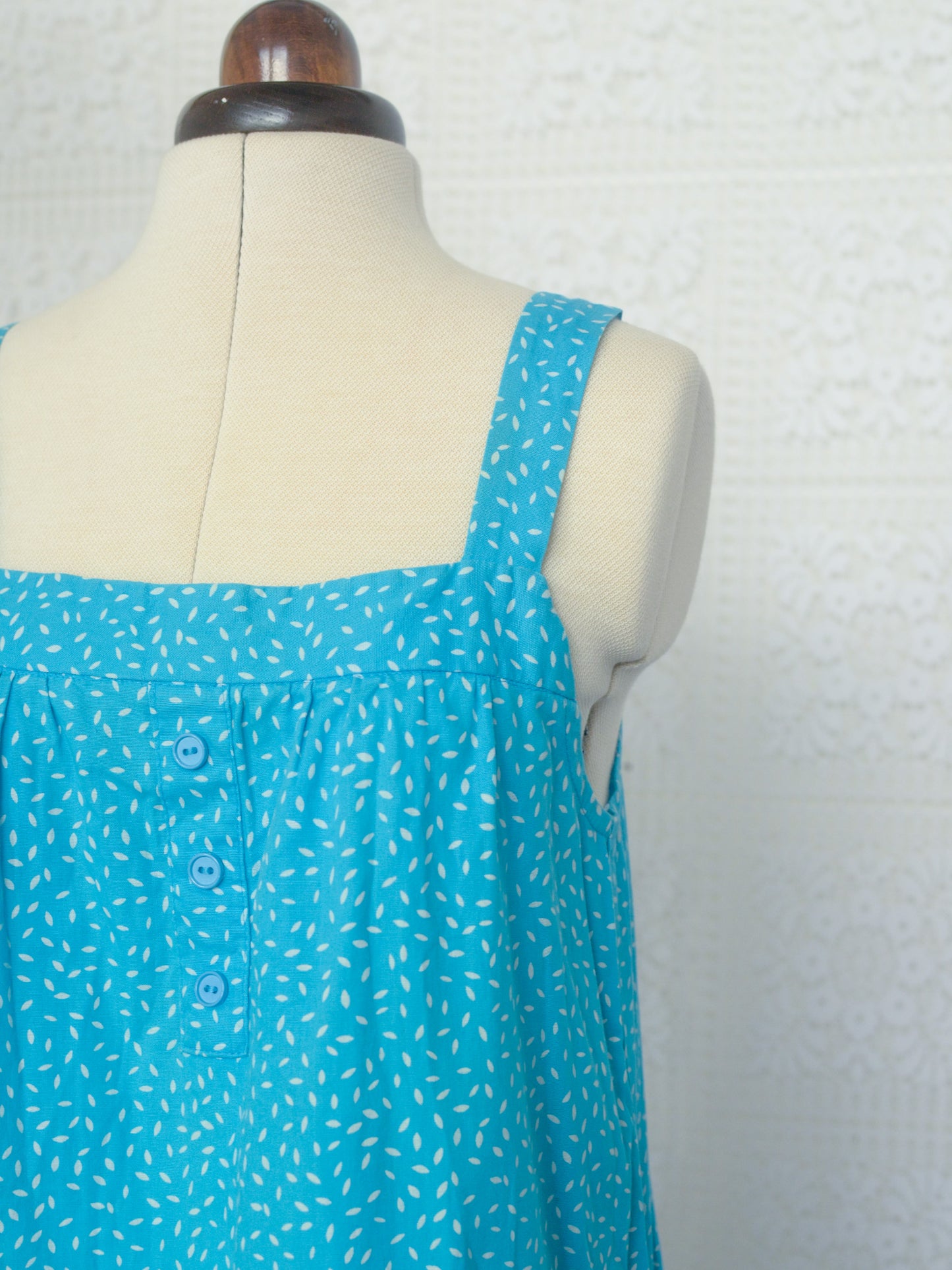 1980s style turquoise blue strappy pinafore mini dress