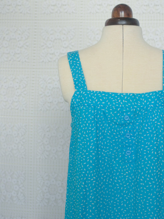 1980s style turquoise blue strappy pinafore mini dress