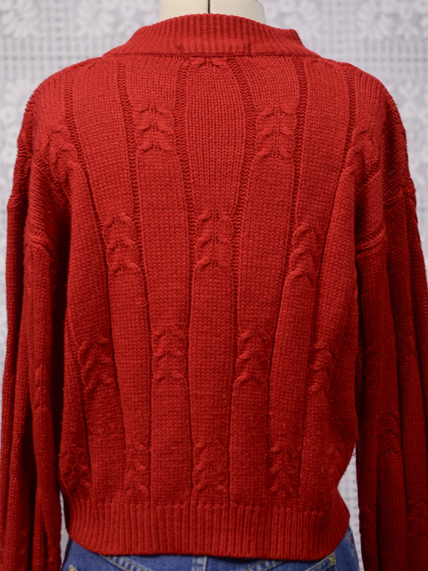 1990s Richards red cable knit cropped jumper