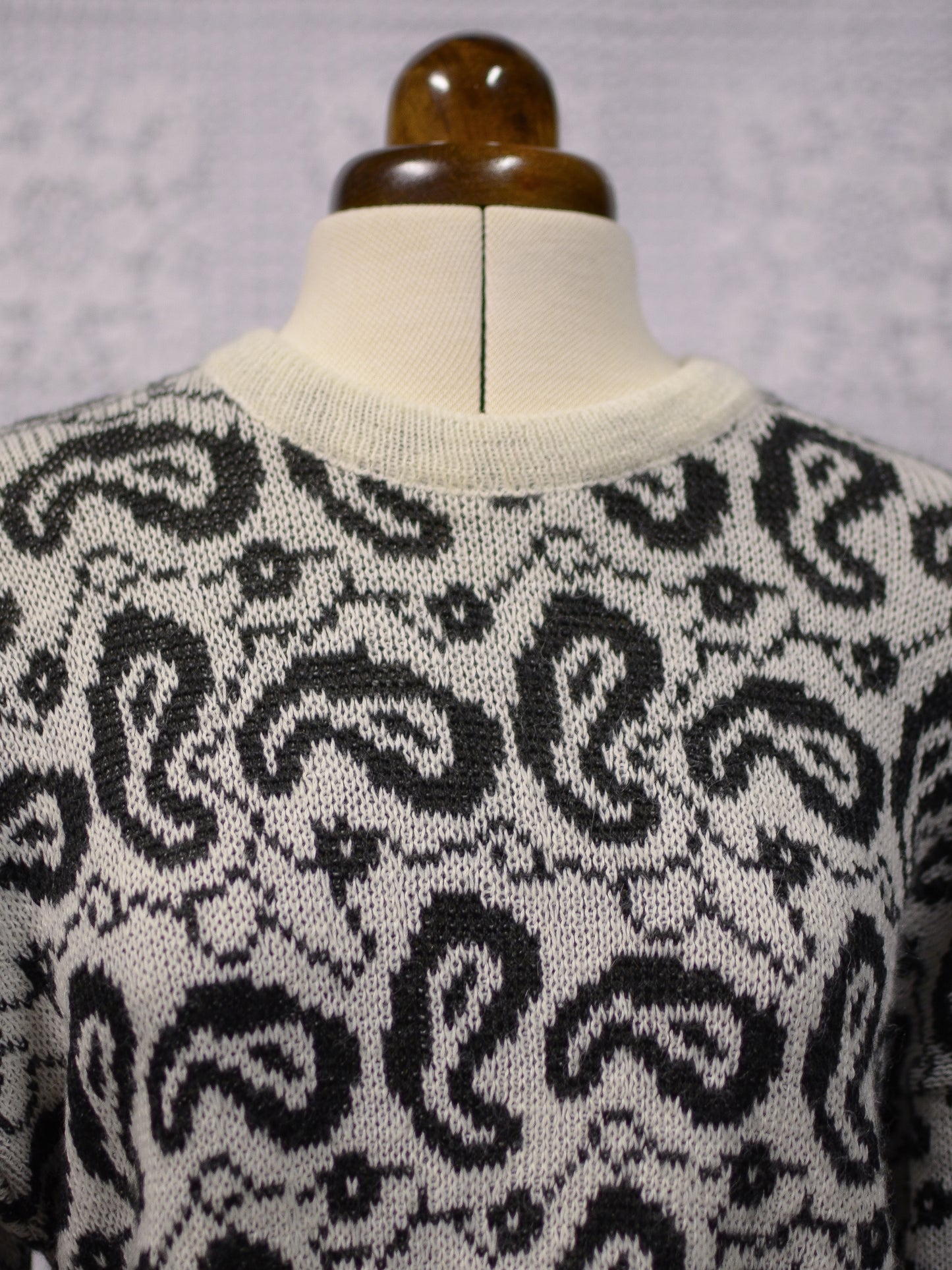 1980s cream and black paisley wool mix jumper