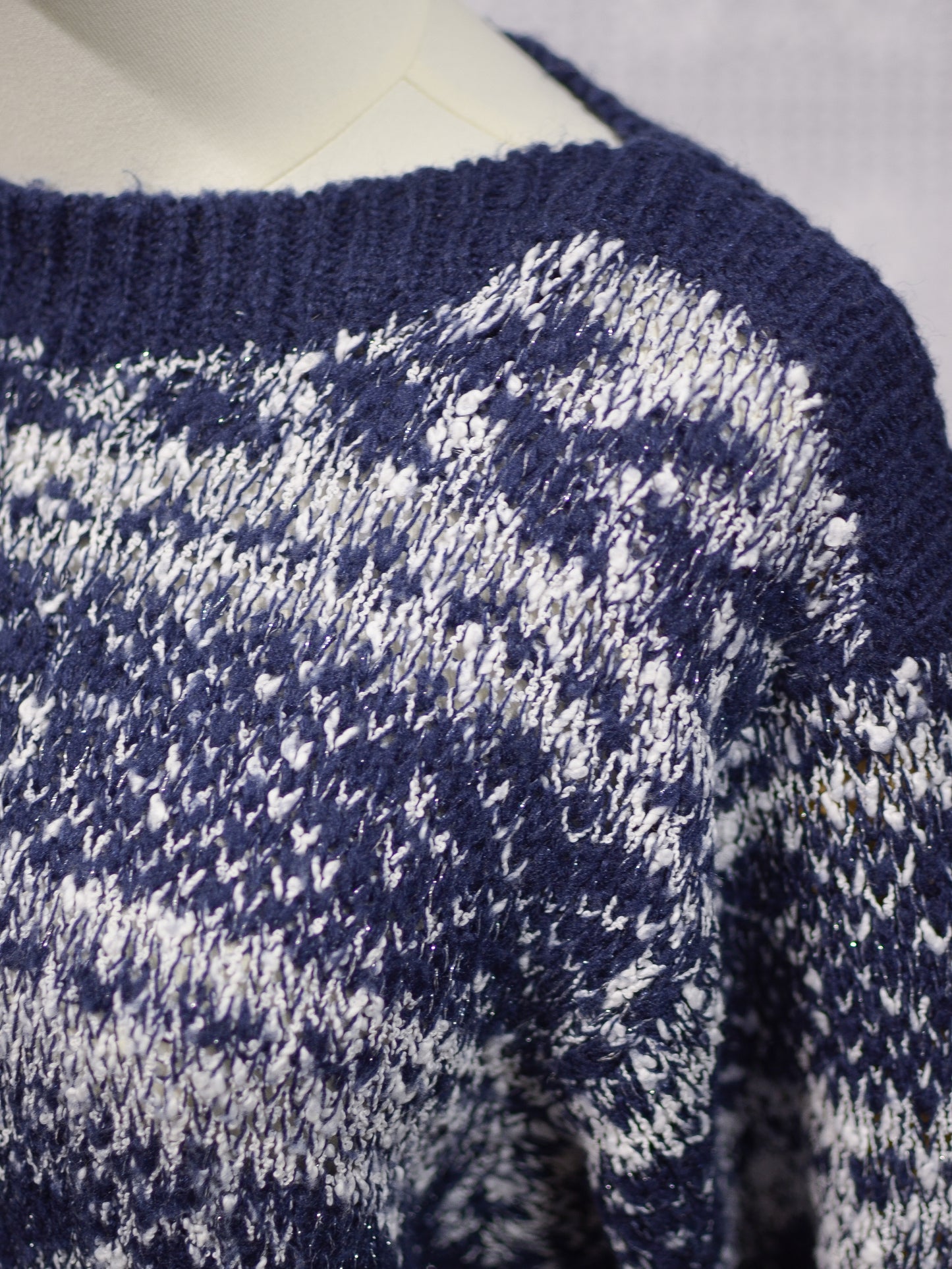 1980s C&A navy blue, white and silver snowflake festive jumper