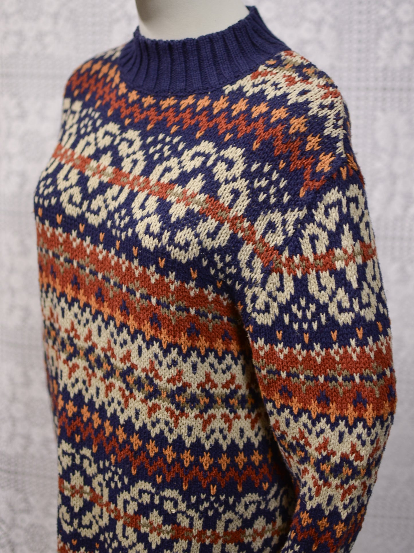 Y2K Etam navy blue and brown cotton ramie long chunky jumper