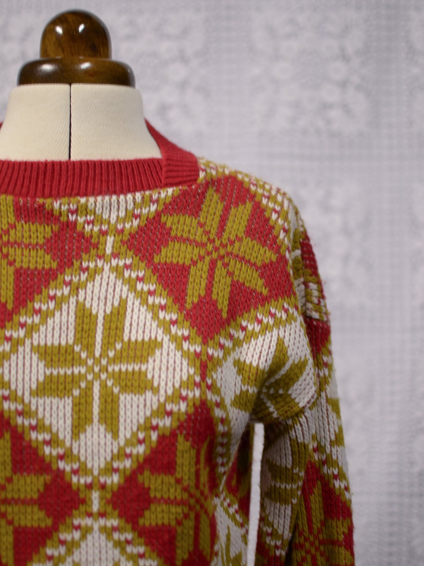 1960s red, white and yellow snowflake pattern jumper