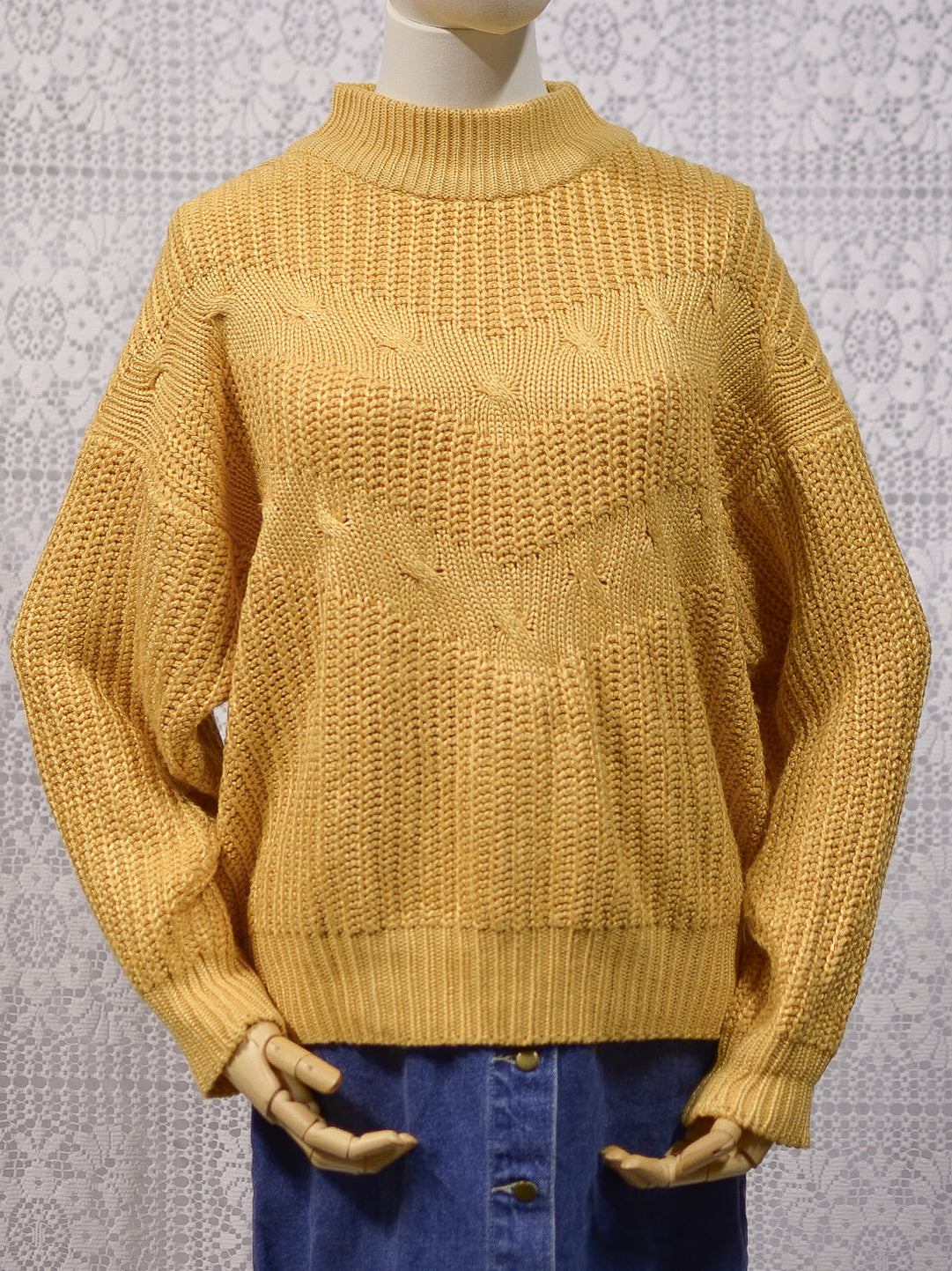 1980s mustard yellow cotton blend rib knit jumper