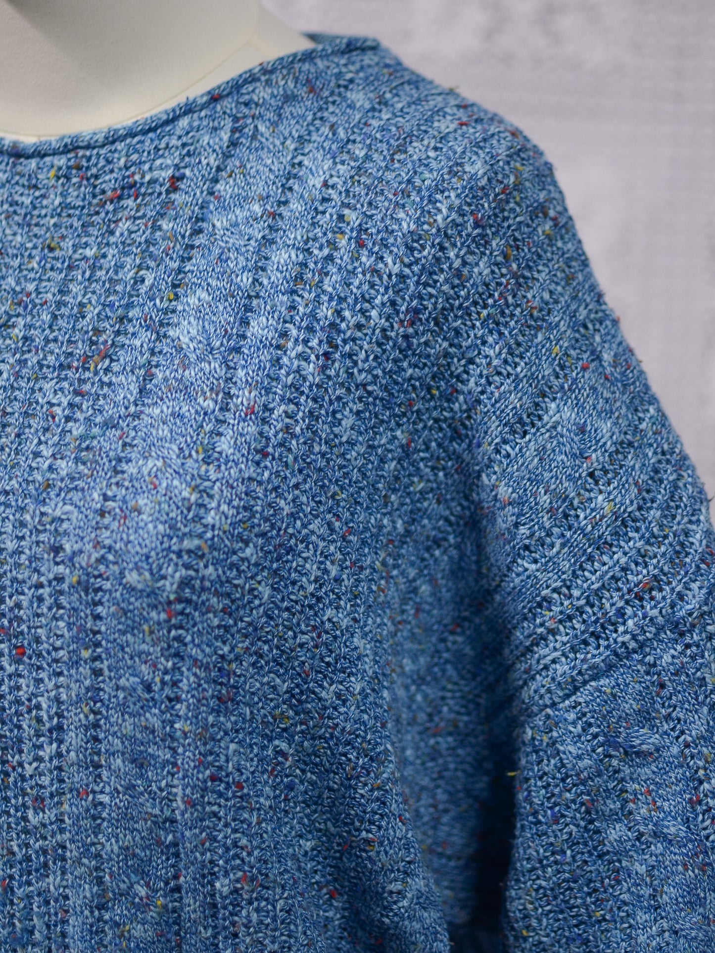 1990s blue and multicolour cotton blend cable knit slouchy jumper