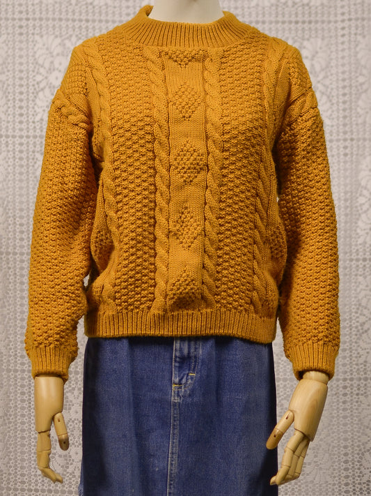 1970s mustard yellow chunky cable knit jumper