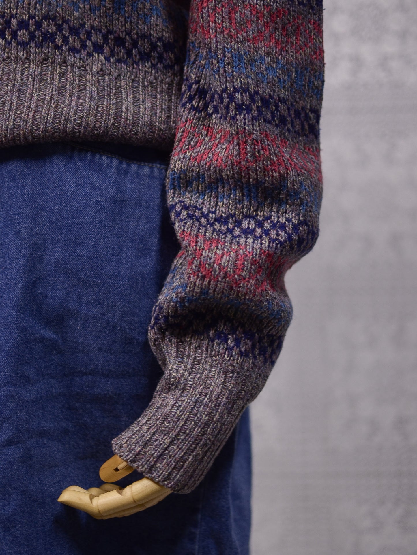 1970s heather grey, pink and purple striped roll neck jumper