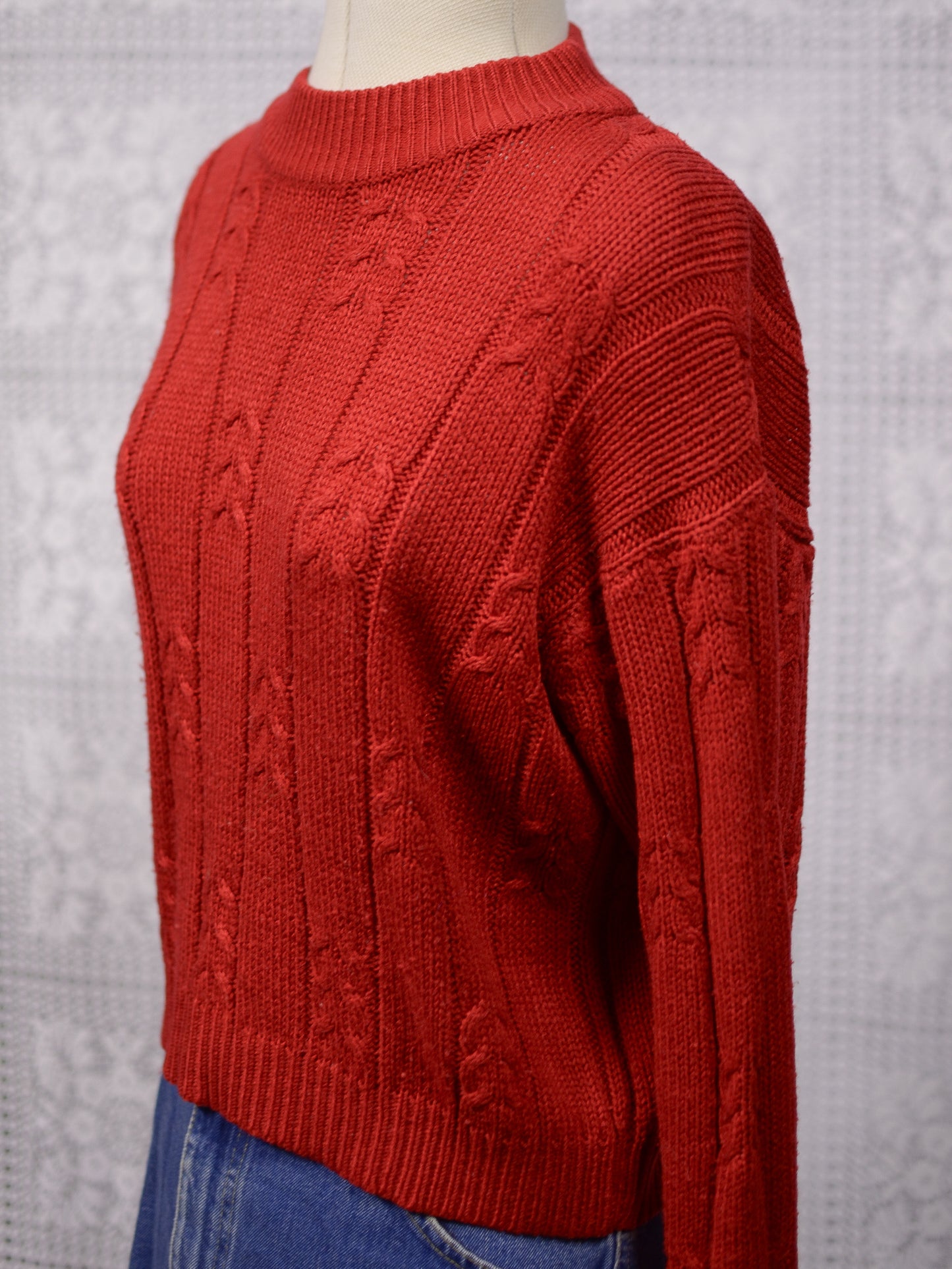 1990s Richards red cable knit cropped jumper