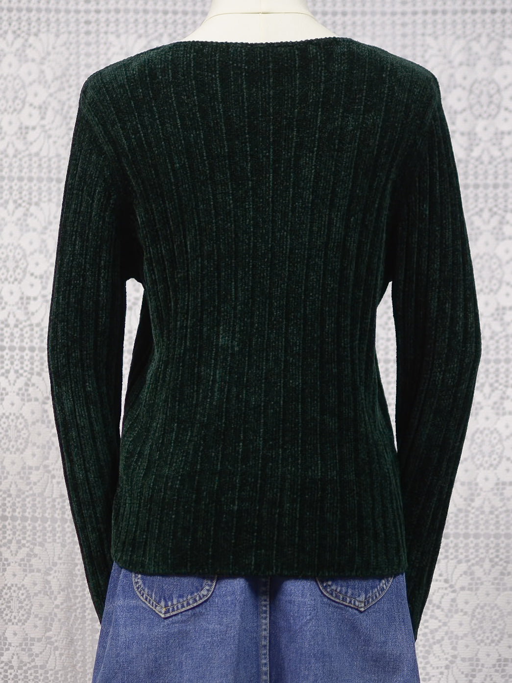 1990s St Michael dark green chenille ribbed jumper
