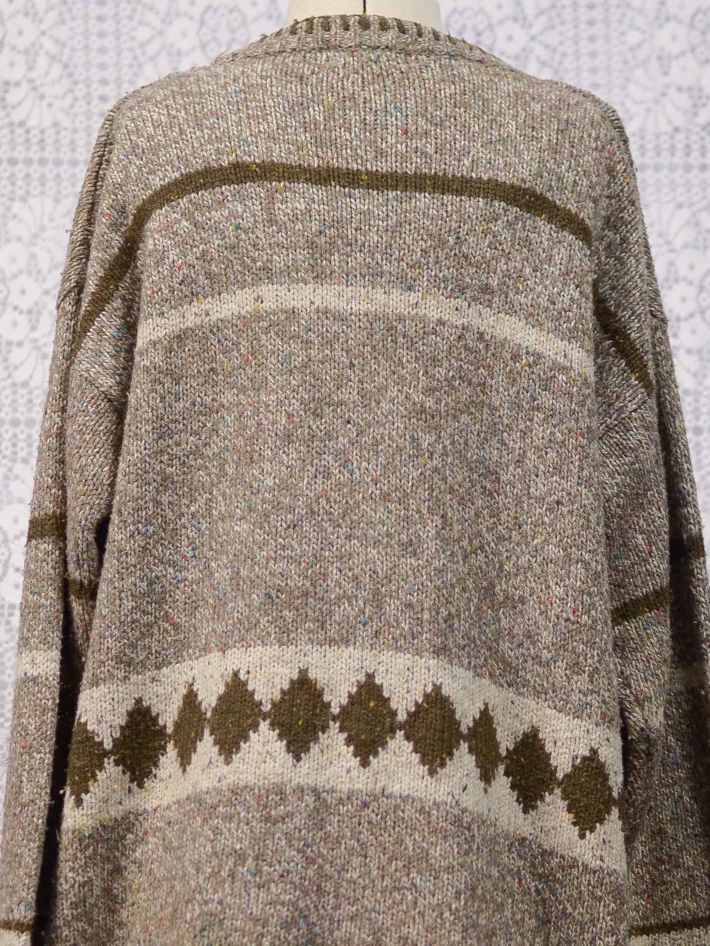 Y2K brown, cream and colourful flecked wool blend long tassled cardigan