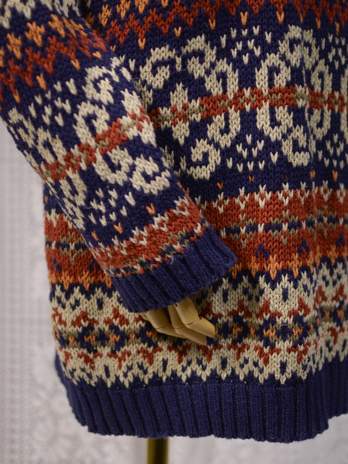 Y2K Etam navy blue and brown cotton ramie long chunky jumper