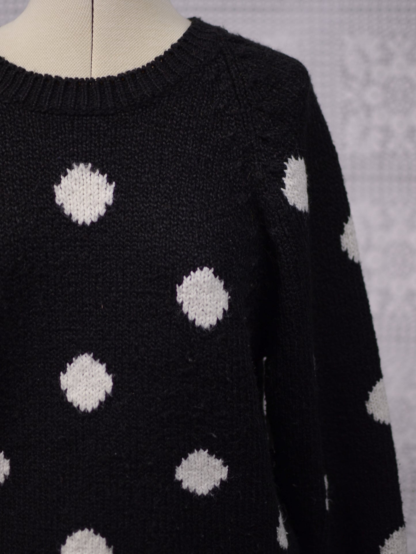 1990s Littlewoods black and white polkadot soft slouchy raglan jumper