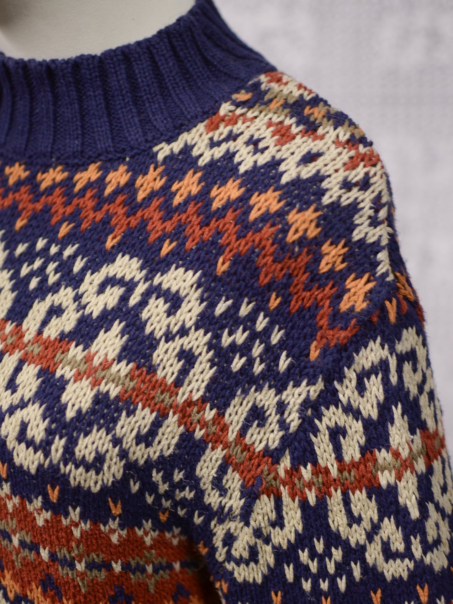 Y2K Etam navy blue and brown cotton ramie long chunky jumper