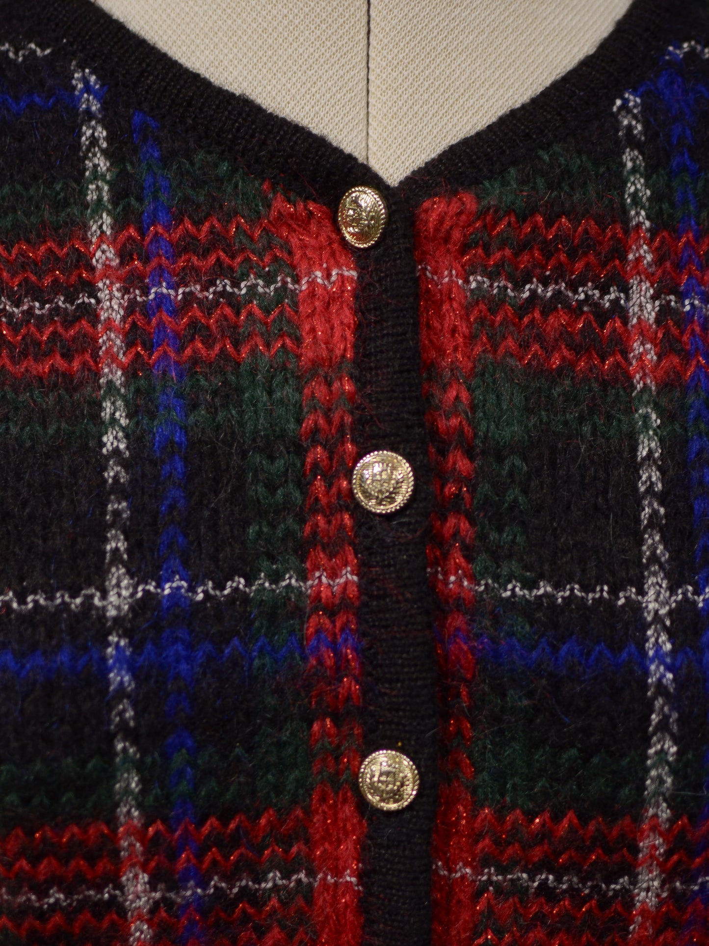 1980s red, green and blue tartan cropped cardigan