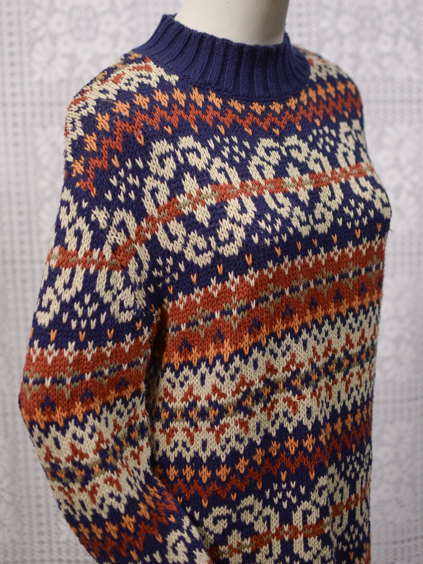 Y2K Etam navy blue and brown cotton ramie long chunky jumper