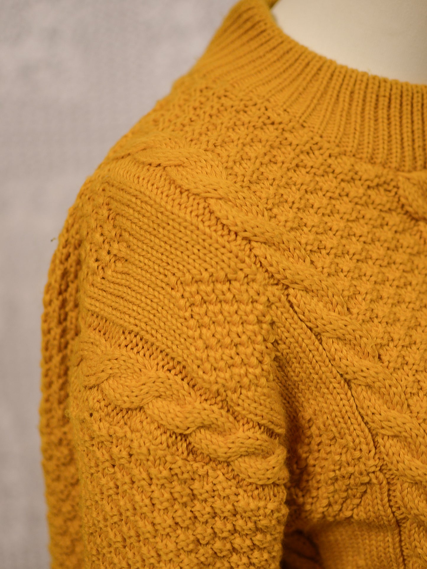 1970s mustard yellow chunky cable knit jumper