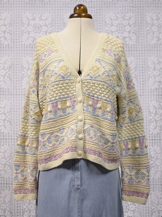 Y2K Richards cream, lilac and blue slouchy cotton cardigan