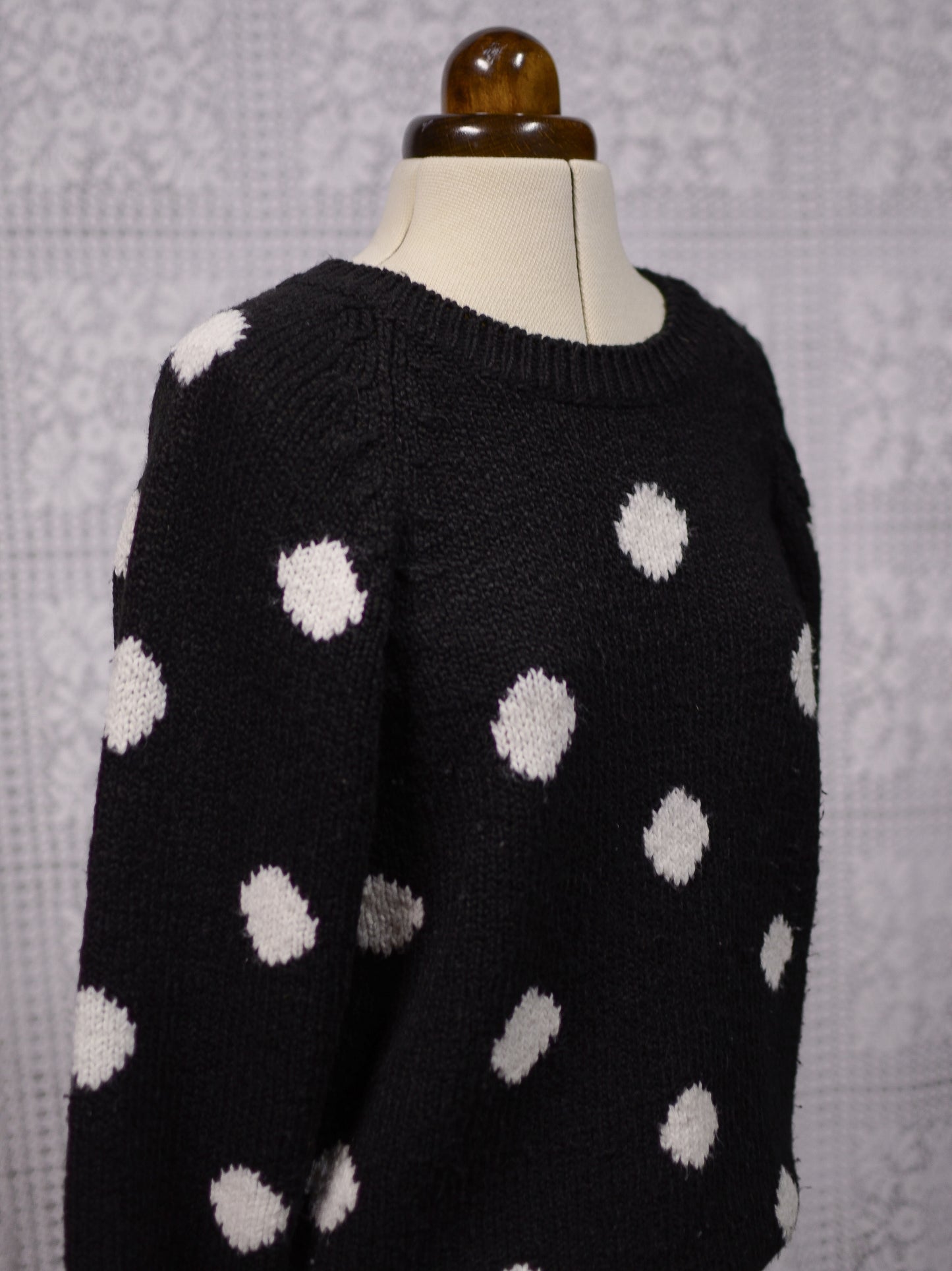 1990s Littlewoods black and white polkadot soft slouchy raglan jumper