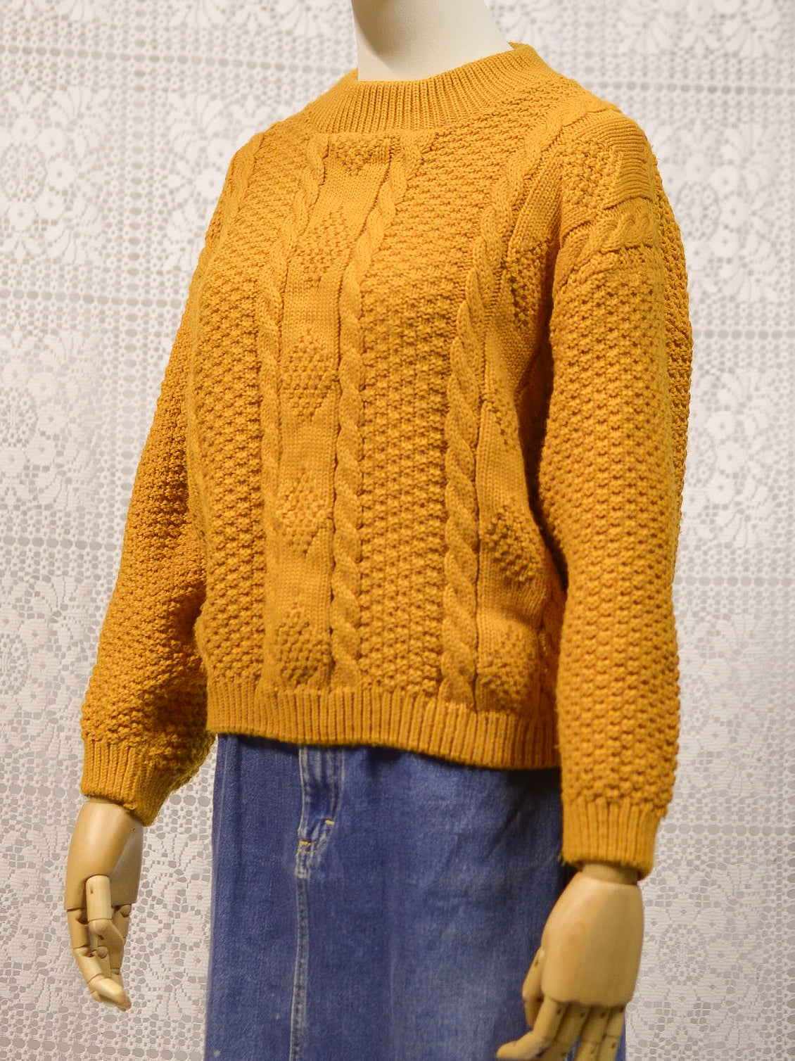 1970s mustard yellow chunky cable knit jumper