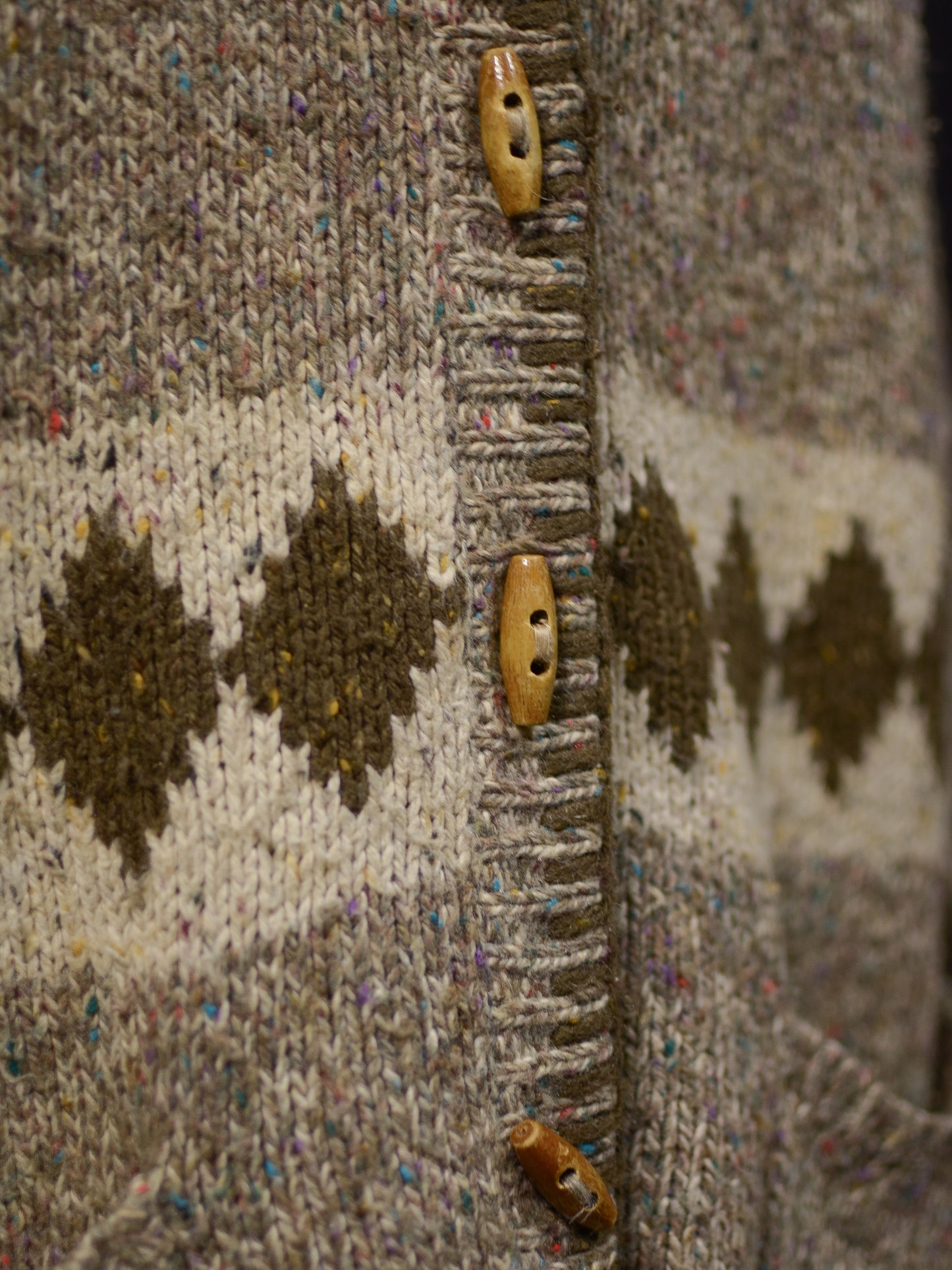 Y2K brown, cream and colourful flecked wool blend long tassled cardigan