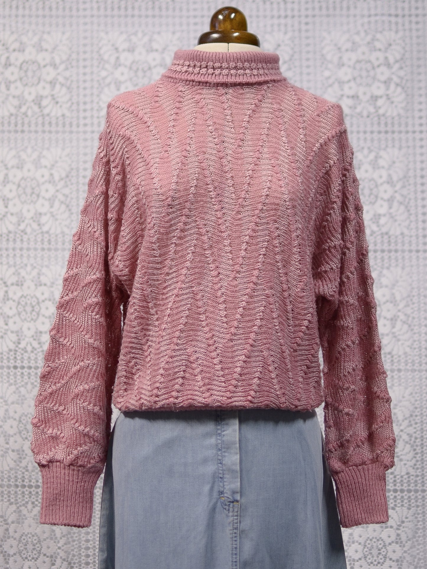 1980s BHS dusky pink roll neck textured jumper