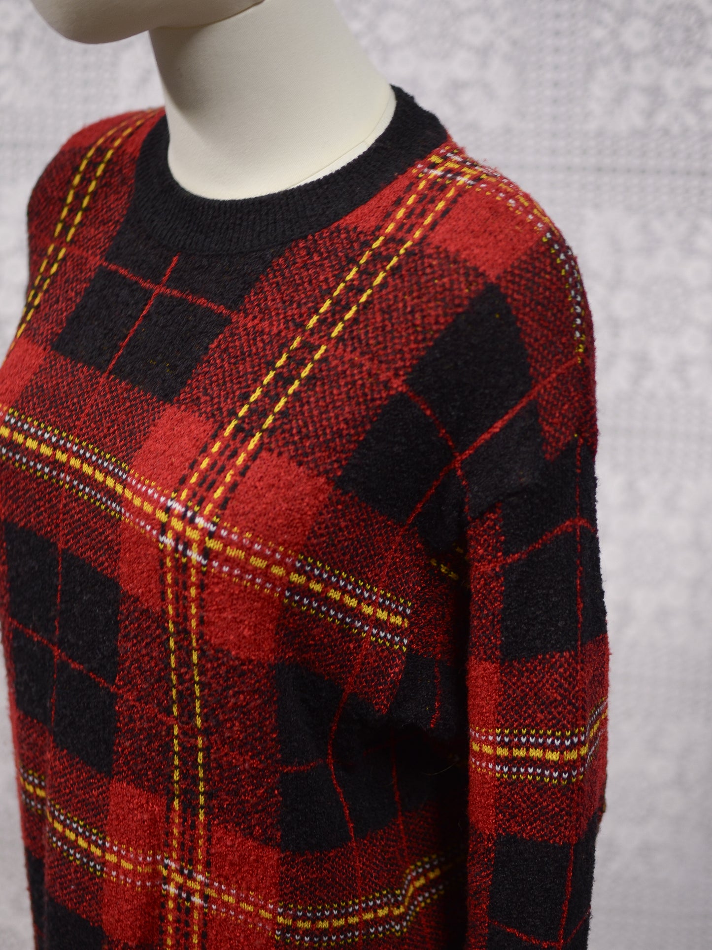 Y2K St Michael red, black and yellow tartan long jumper