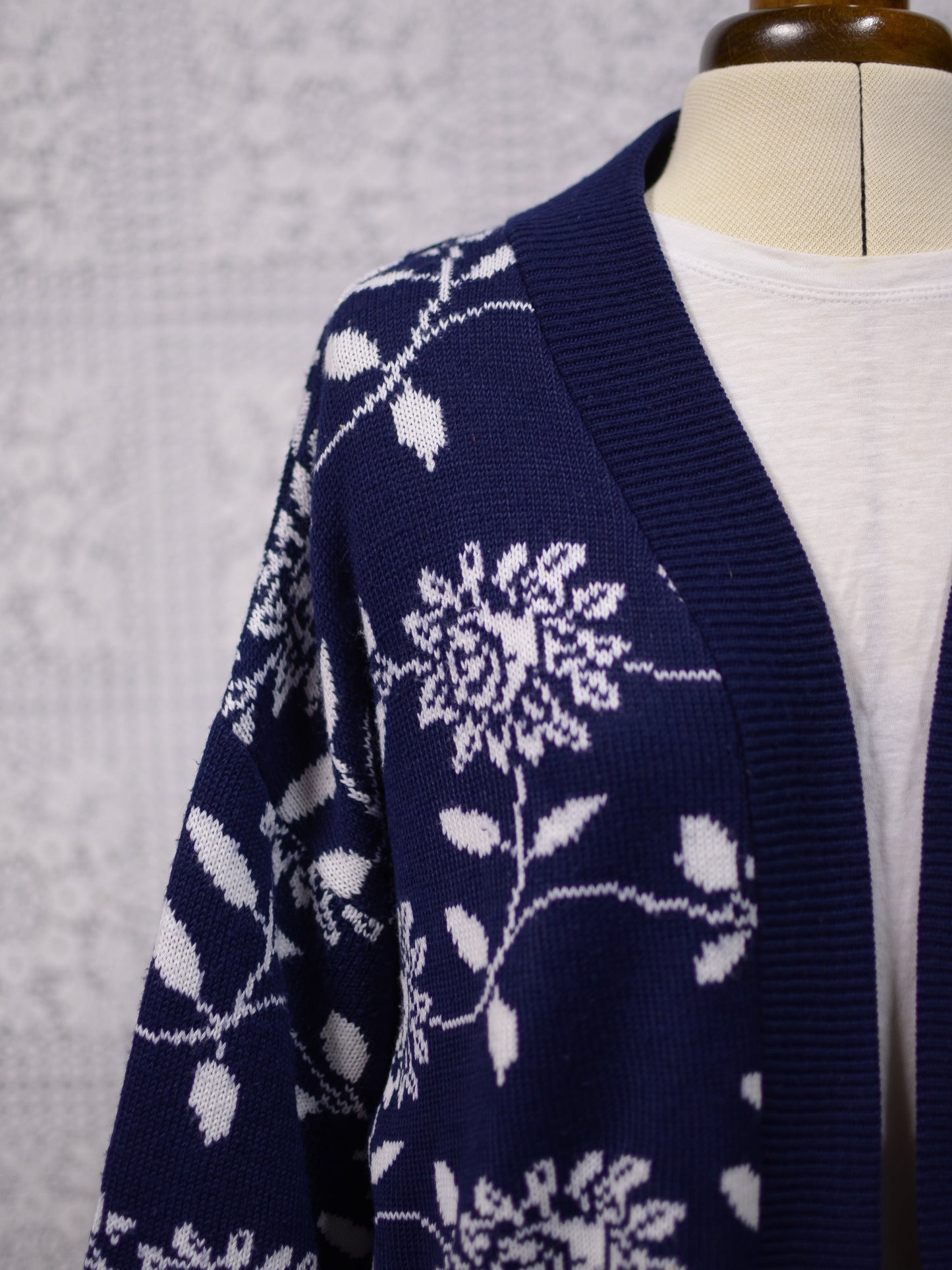 1980s Littlewoods blue and white floral cardigan
