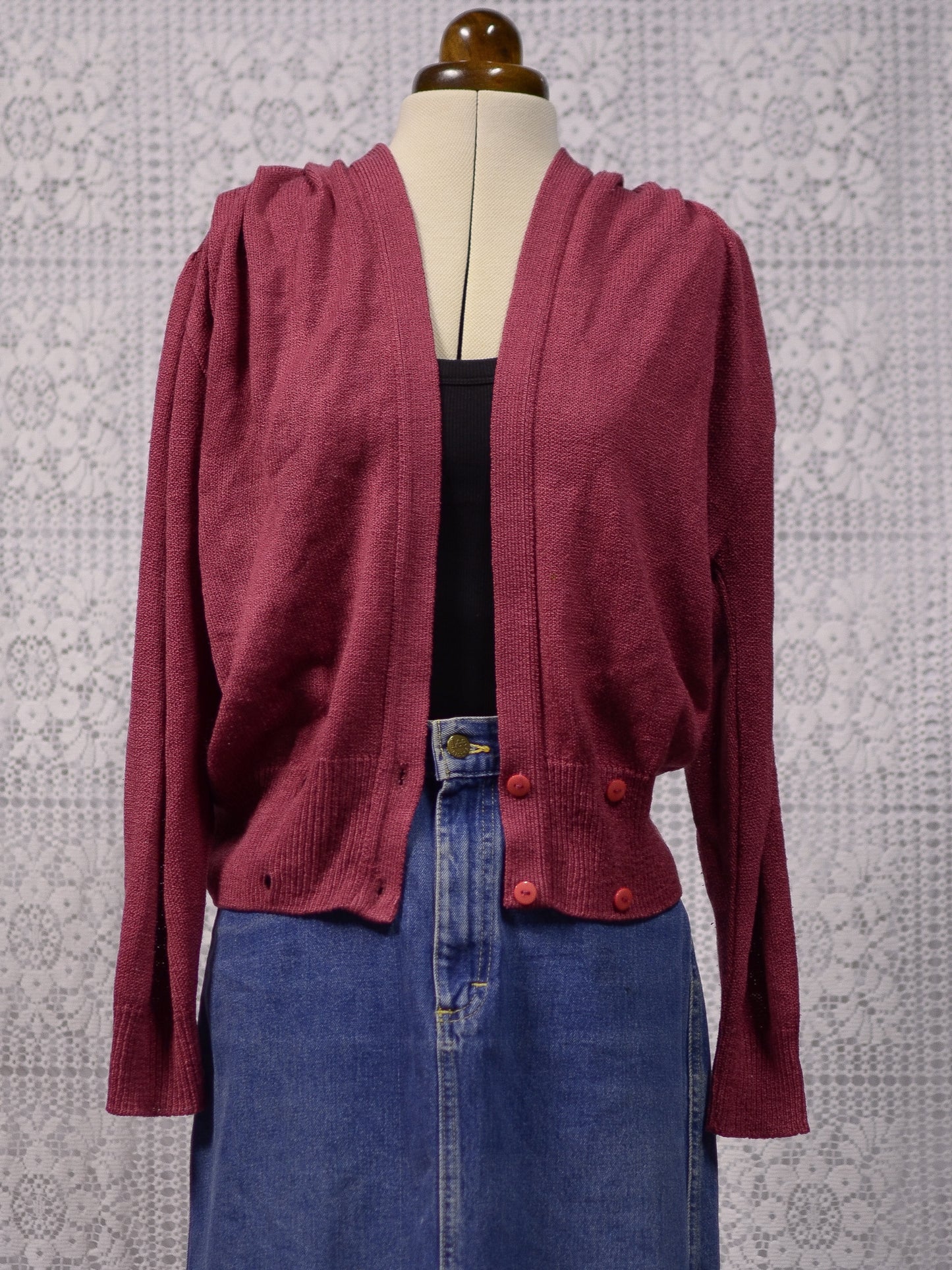 1980s dark pink double breasted cardigan