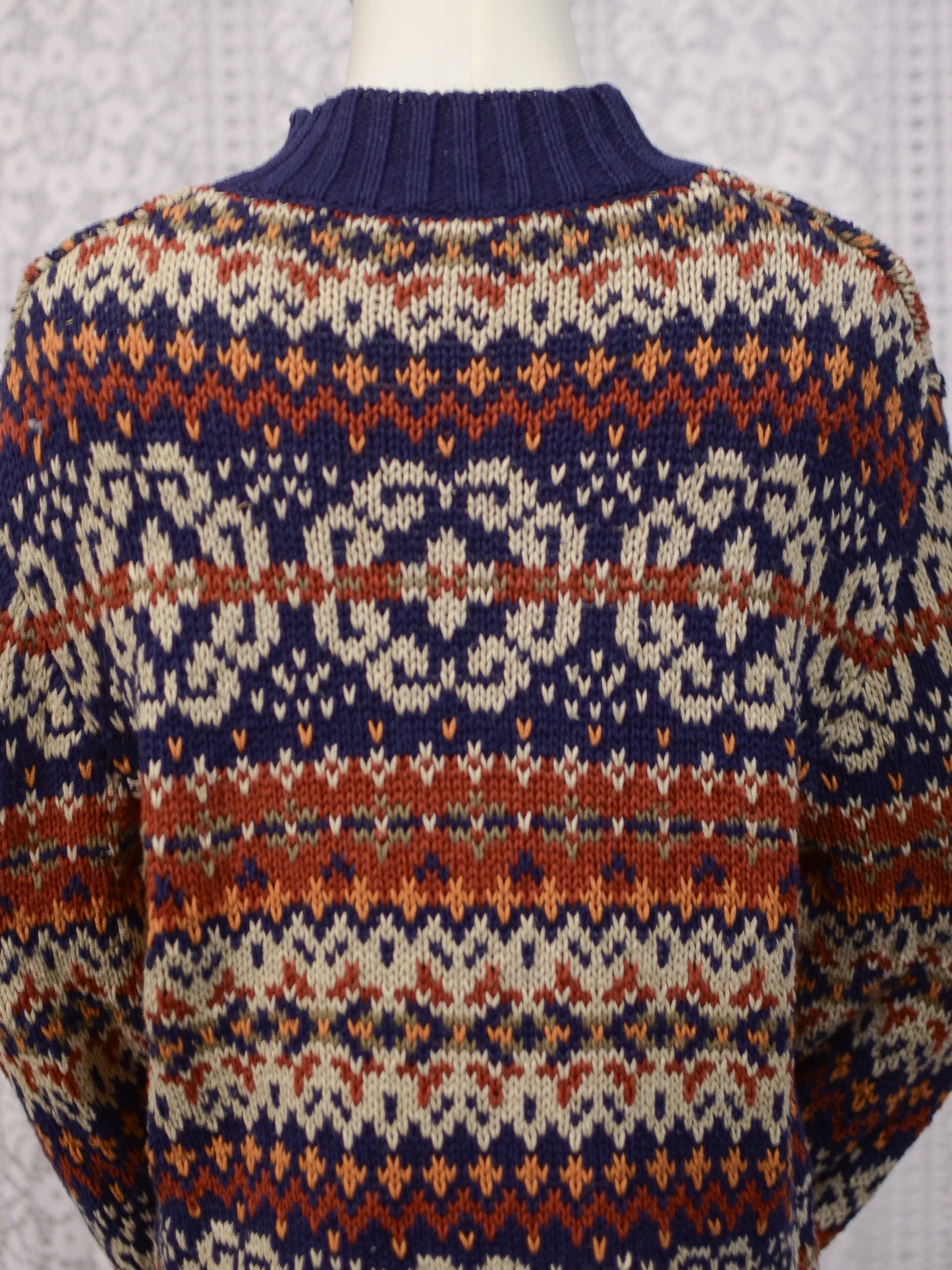 Y2K Etam navy blue and brown cotton ramie long chunky jumper