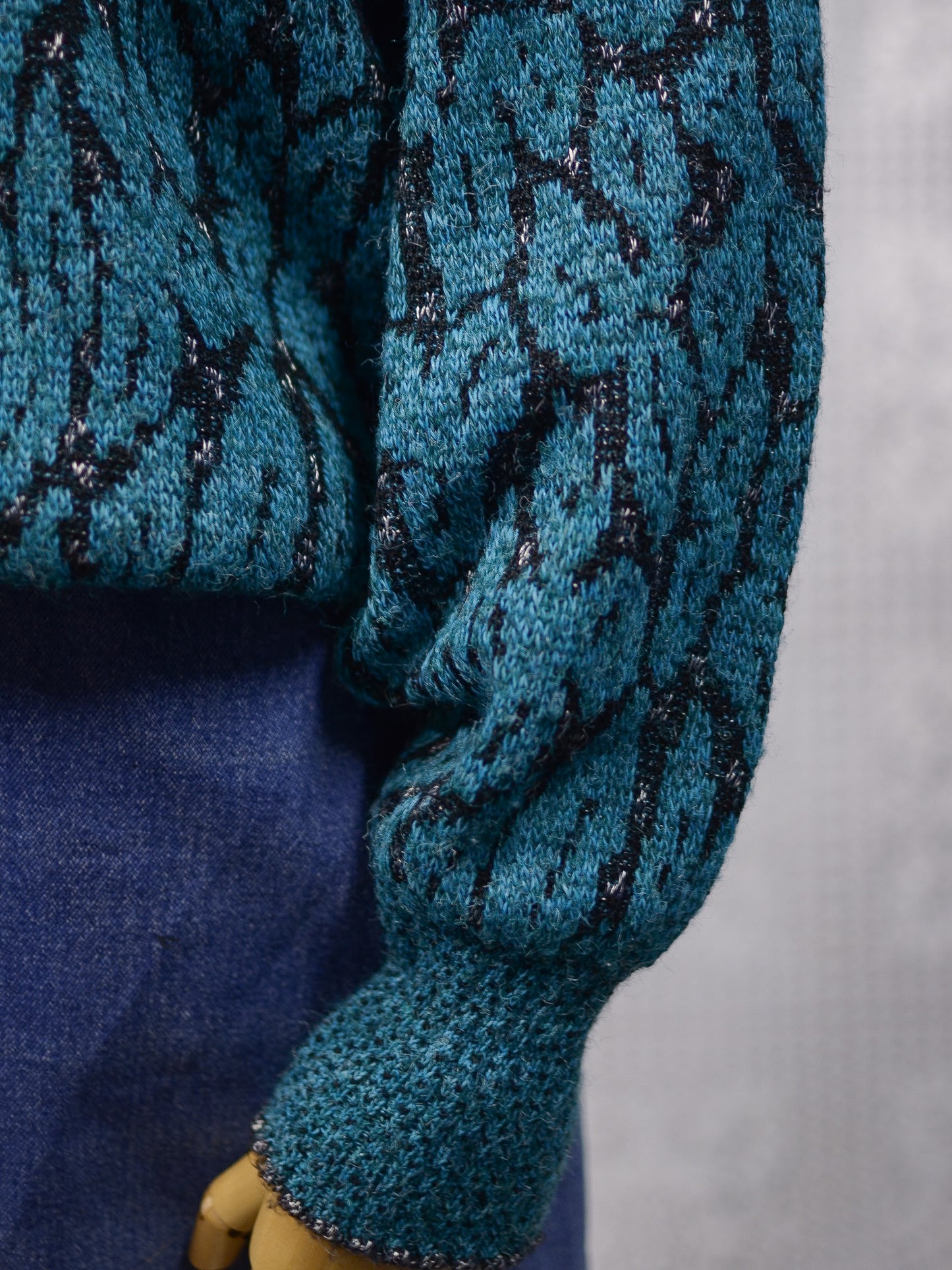 1980s teal, black and silver roll neck batwing jumper