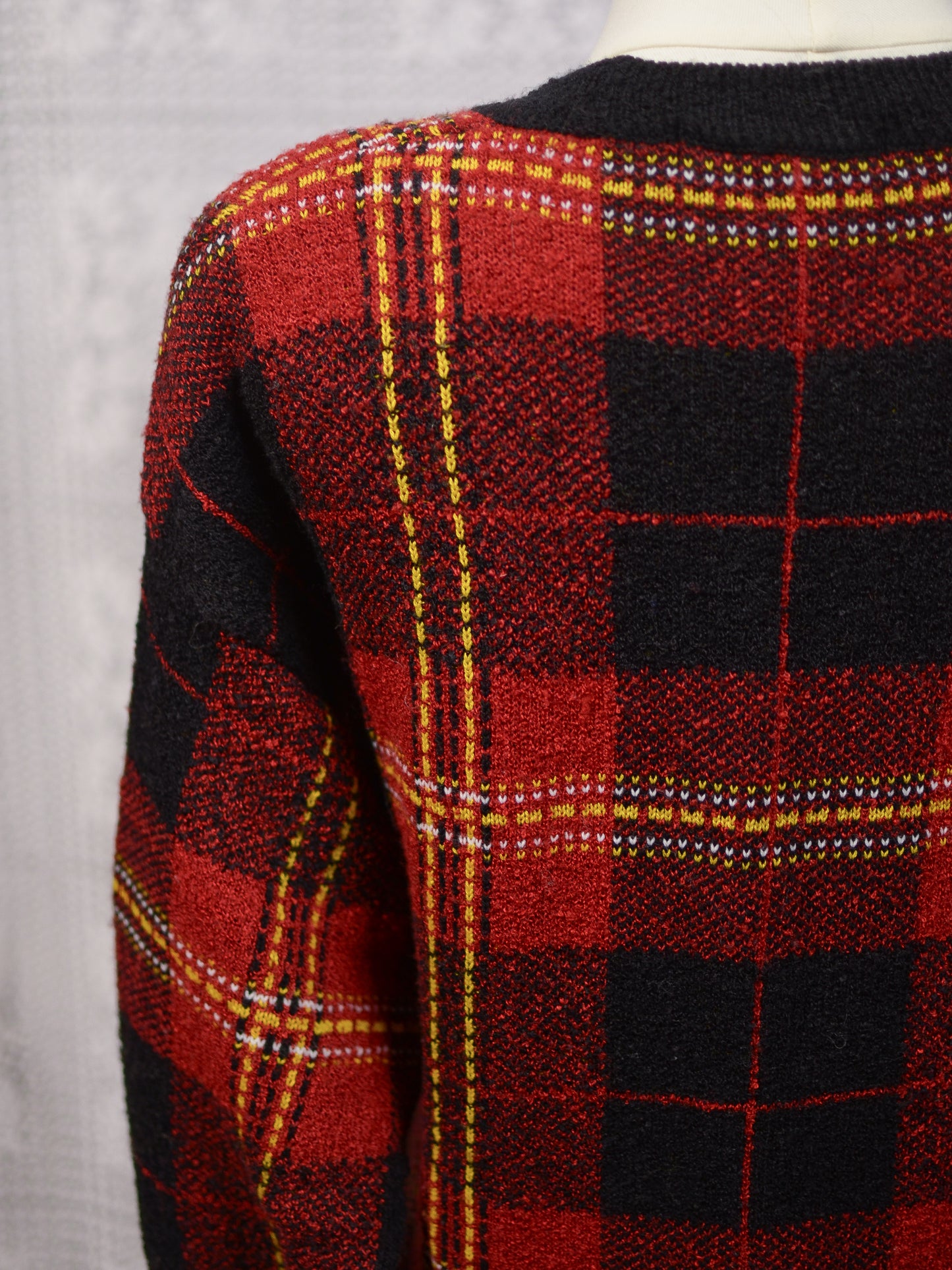 Y2K St Michael red, black and yellow tartan long jumper