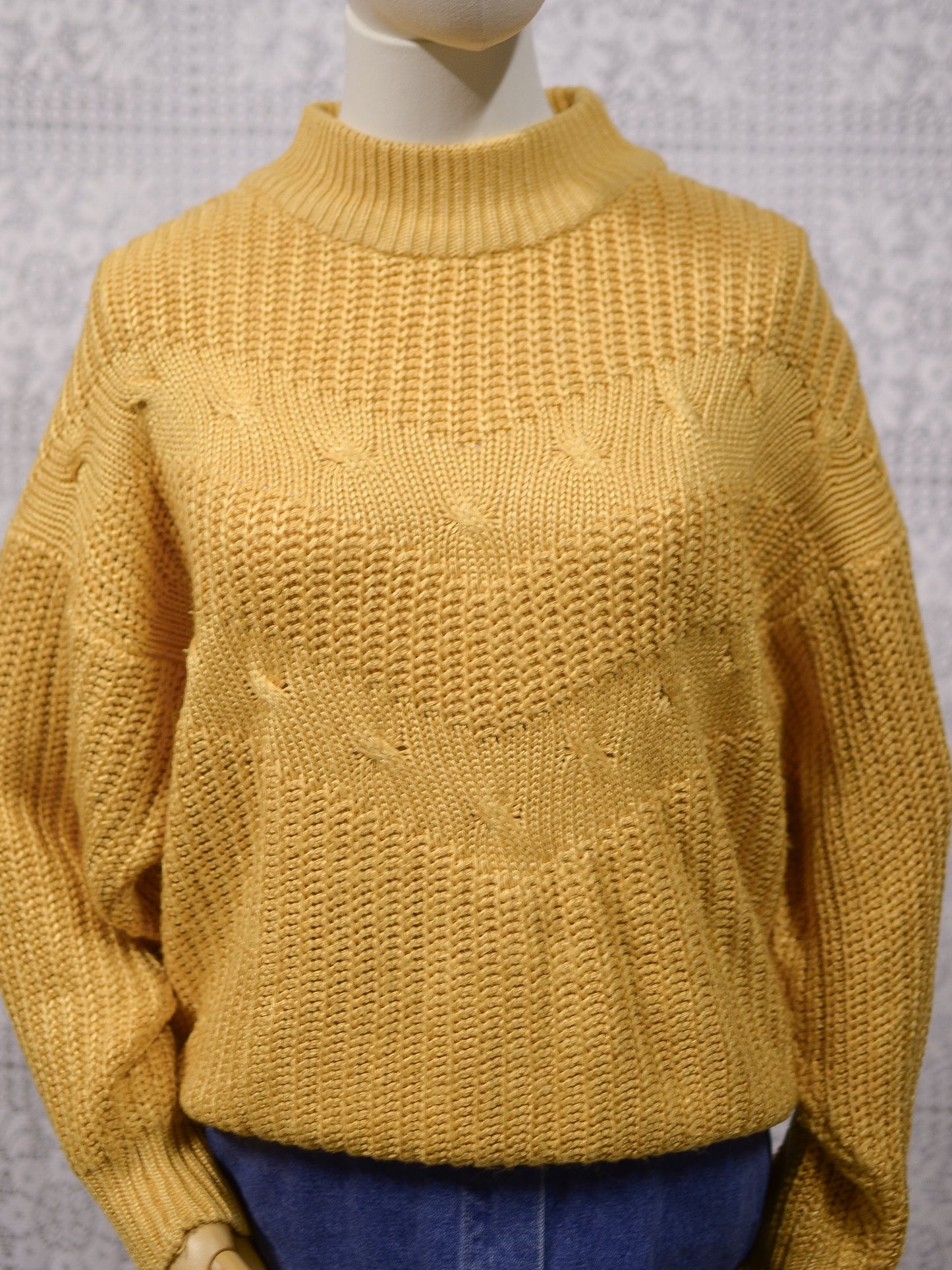 1980s mustard yellow cotton blend rib knit jumper