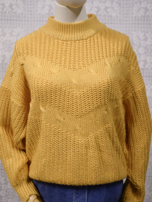 1980s mustard yellow cotton blend rib knit jumper