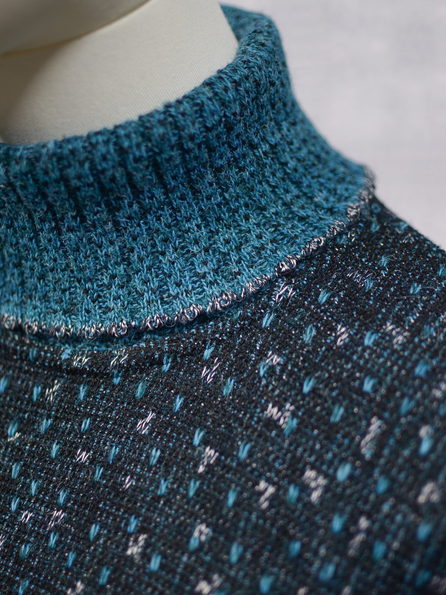 1980s teal, black and silver roll neck batwing jumper