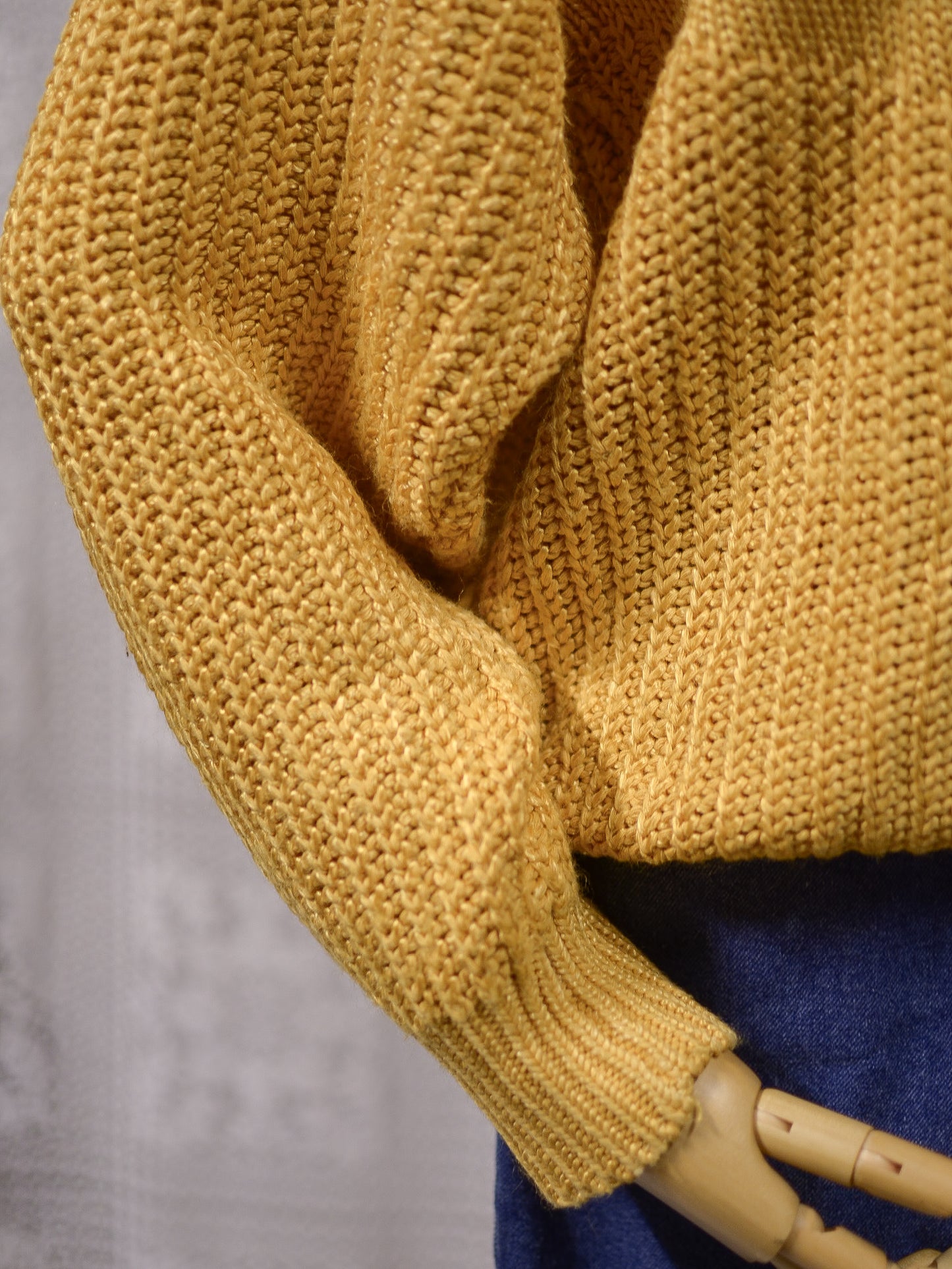 1980s mustard yellow cotton blend rib knit jumper