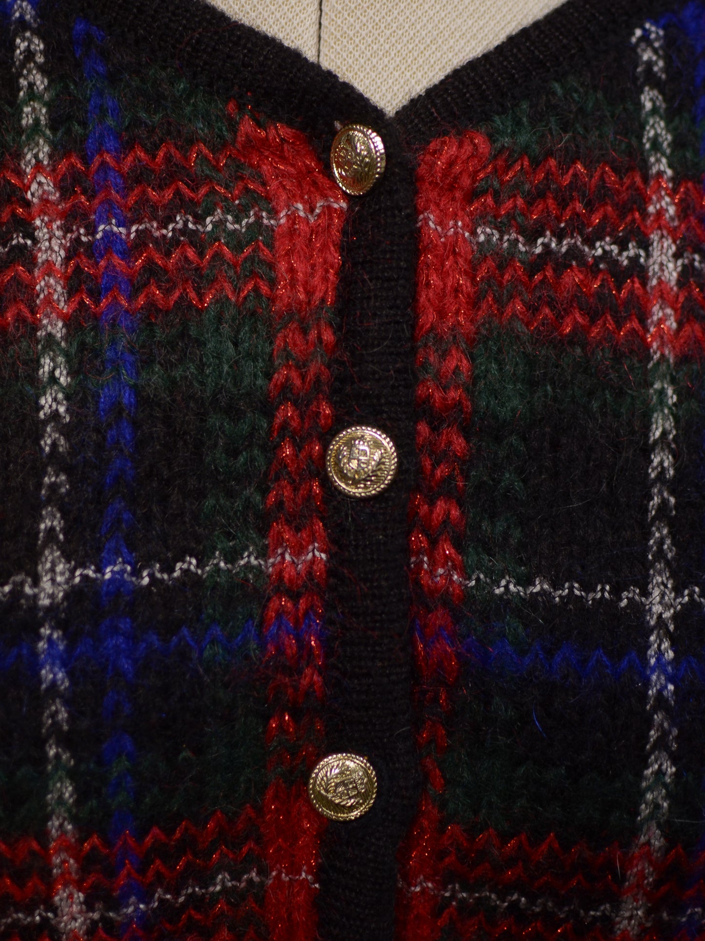 1980s red, green and blue tartan cropped cardigan